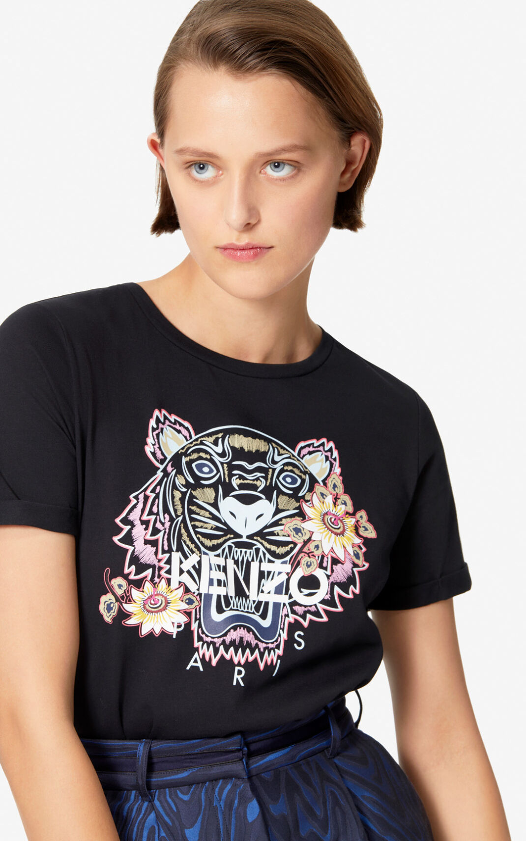 Camisetas Kenzo Passion Flower Tiger Mujer Negras ADN285071